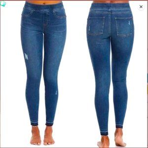 Spanx Demin  Distressed High Rise Elastic Waist Jeggings Released Hem Shaping S